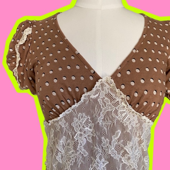 Vintage 90s Betsey Johnson Polka Dot and Lace Dress - Picture 3 of 6